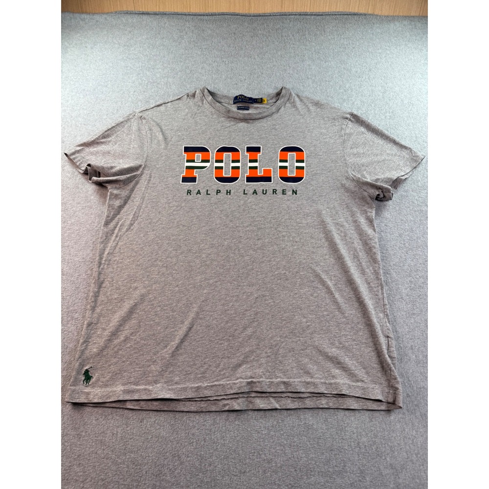 Polo Ralph Lauren Mens Classic Fit Gray Graphic T-Shirt Size M Orange Logo Pony